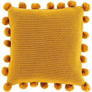 Artistic Weavers Liviah Mustard Knitted with Pom Poms Polyester Fill 20 in. x 20 in. Decorative P... | The Home Depot