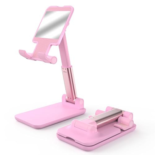 HZZADZXW Cell Phone Stand, Adjustable Angle and Height Cell Phone Holder for Desk, Foldable and Portable, Anti-Slip Silicone Pad, Compatible with All Mobile Phones and 4-8 Inch Devices, Pink | Amazon (US)