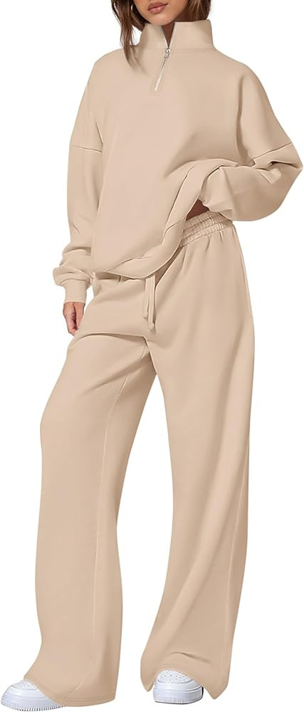 PRETTYGARDEN Womens Casual Two Piece Sets Fall 2025 Outfits Quarter Zip Sweatshirts Straight Leg ... | Amazon (US)