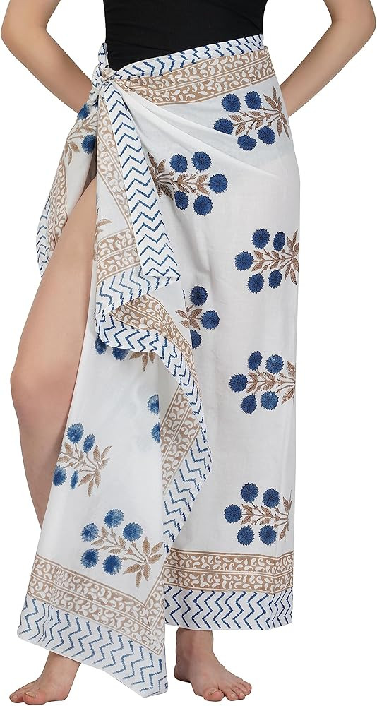 100% Cotton Hand Block Sarong Beach Pareo -Your Perfect Summer Cover up Swimwear Companion Wrap Skirt in Summer | Amazon (US)
