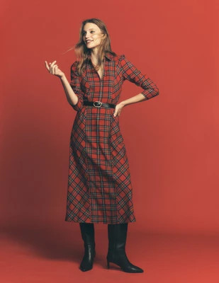 Boden Women's Una Collared Check Midi Dress in Red | Size 2 | Boden (US)