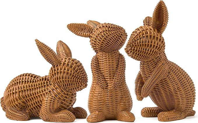 JOYIN 3 PCS Easter Bunny Resin Decorations, Rattan-Look Realistic Bunny Rabbit Figurines for Home... | Amazon (US)