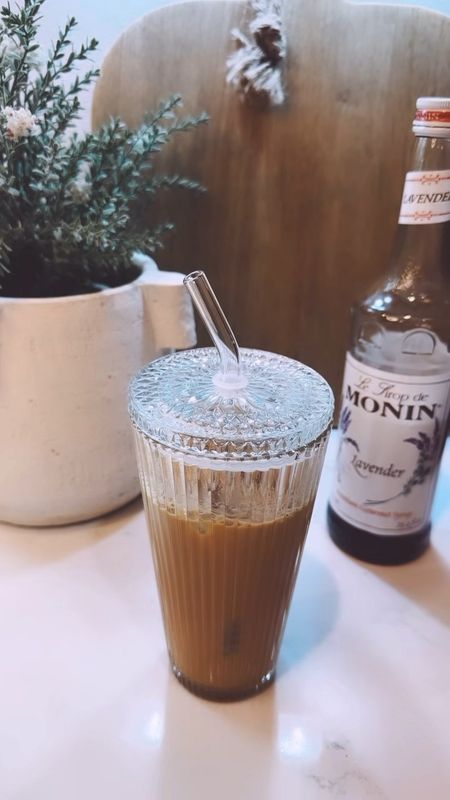 💜 ICED LAVENDER LATTE 💜 
2 shots espresso 
1 oz Lavender Syrup 
3/4 C Milk
(I used 2%, but this can easily be substituted!) 
Mix and pour over ice! 
Adjust measurements to your liking! 
————- 💜 You can find this lavender syrup at Tjmaxx or Marshall’s for the best deal! 

#LTKswim #LTKfindsunder50 #LTKsalealert