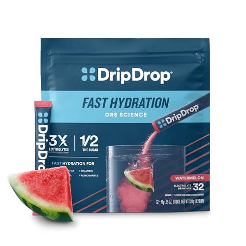 DripDrop Hydration Packets - Watermelon - Single Serve Electrolytes Powder Drink Mix - Non-GMO, Gluten Free, Vegan - 32 Sticks | Amazon (US)