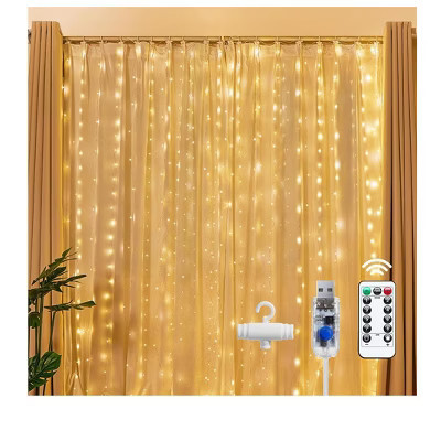 Itopfox 300 LED Fairy Curtain Lights with Remote, 8 Lighting Modes, USB Plug in, Warm White String Lights for Christmas Bedroom, Weddings, Dorm Decor | Target