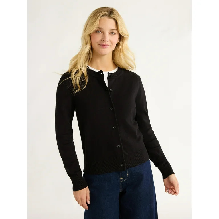 Free Assembly Women's Long Sleeve Classic Crew Cardigan, Sizes XS-XXL | Walmart (US)