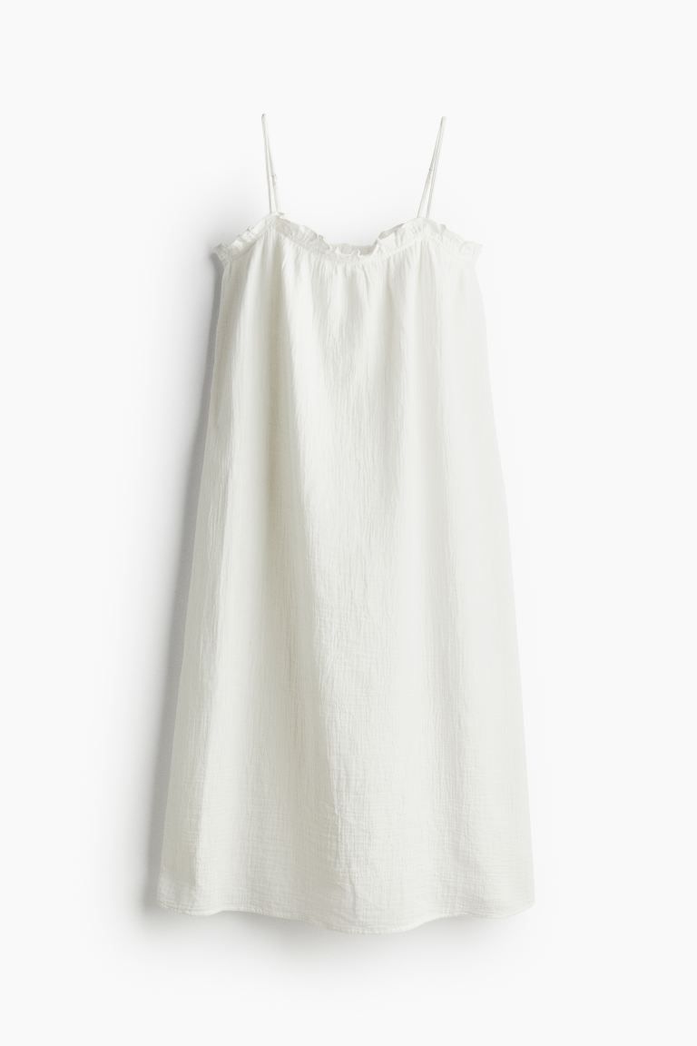 Ruffle-trimmed Cotton Dress - Sleeveless - Long - White - Ladies | H&M US | H&M (US + CA)