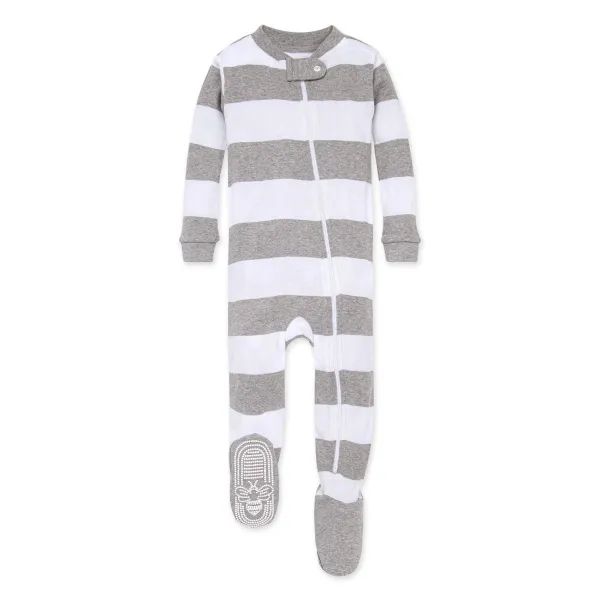 Rugby Stripe Organic Baby Zip Front Snug Fit Footed Pajamas | Burts Bees Baby