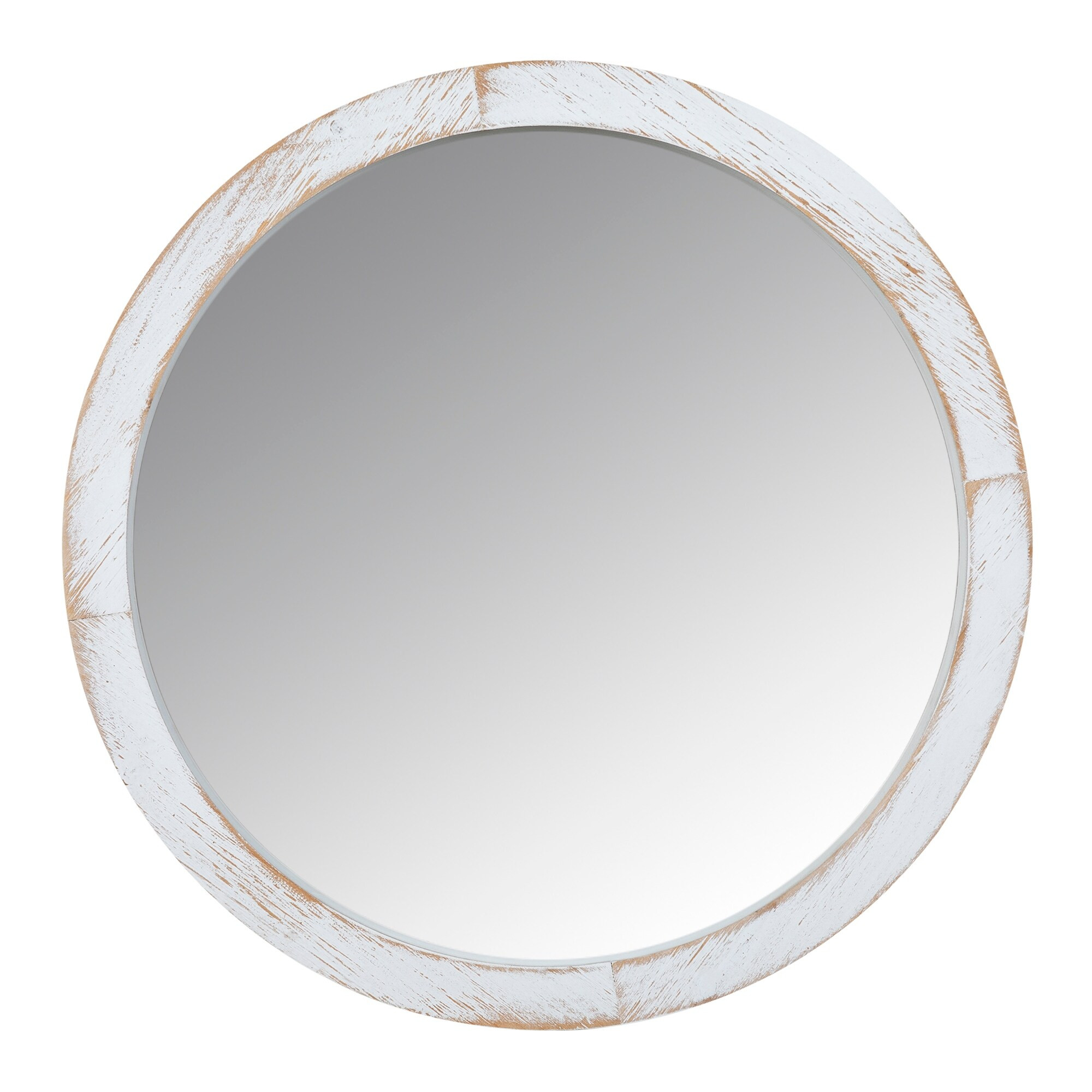 Modern Farmhouse Rustic White Wash Round Wall Mirror - 20"W x 2.25"D x 20" H | Bed Bath & Beyond