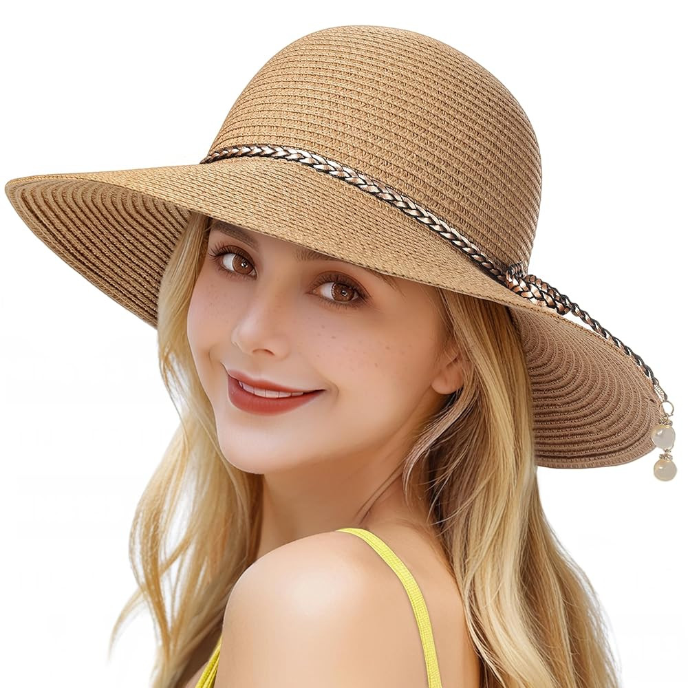Womens Beach Sun Straw Hat - UV Protection UPF 50+ Sun Hats for Women with Wide Brim | Amazon (US)