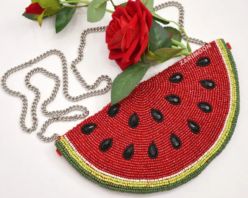 Red Watermelon Beaded Clutch, Handmade Valentine Handbag, Wedding Party Chain Clutch Purse, Cross... | Etsy (US)