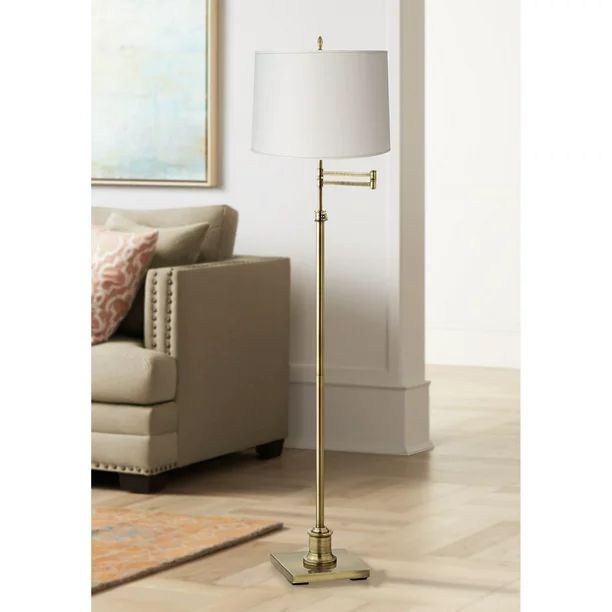 360 Lighting Swing Arm Floor Lamp 70" Tall Antique Brass White Mica Paper Drum Shade for Living R... | Walmart (US)