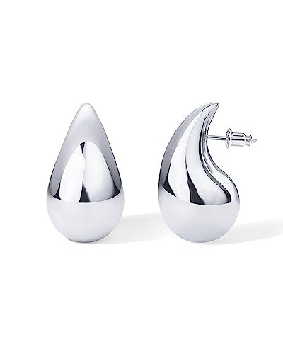 PAVOI 14K Gold Plated 925 Sterling Silver Post Teardrop Chunky Hoop Earrings - Lightweight Drop White Earrings for Women - 22mm Designer Earring | Amazon (US)