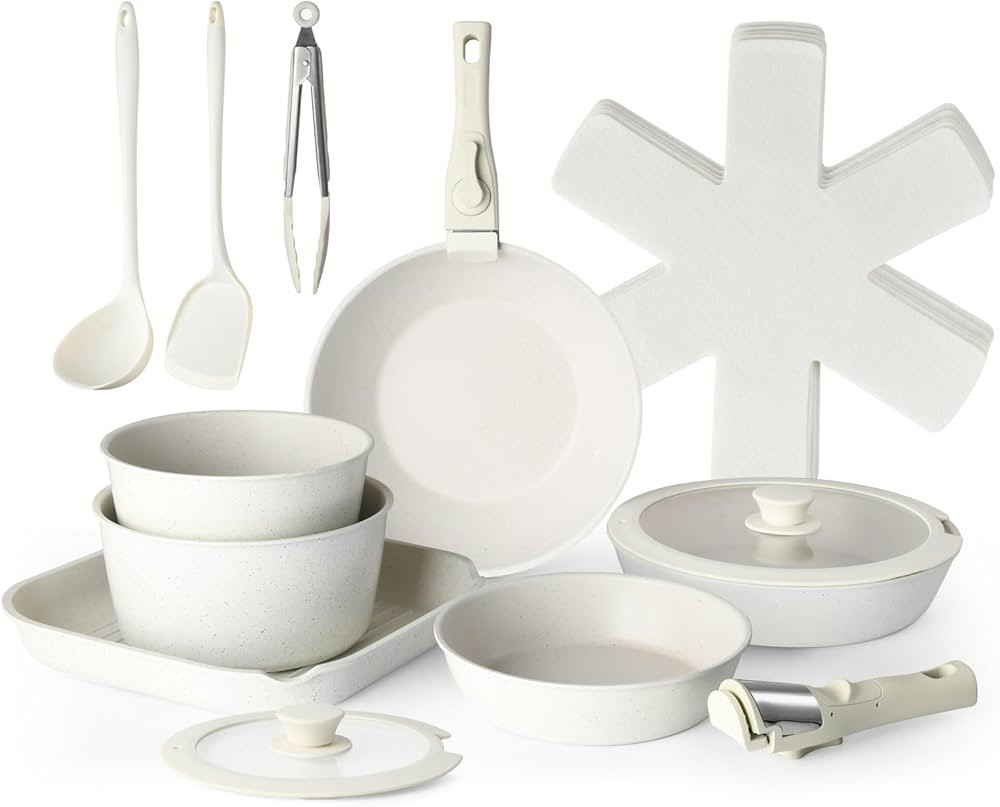 20 Pcs pots and pans set non stick, Oven Safe, Stackable pots and pans with removable handles, He... | Amazon (US)