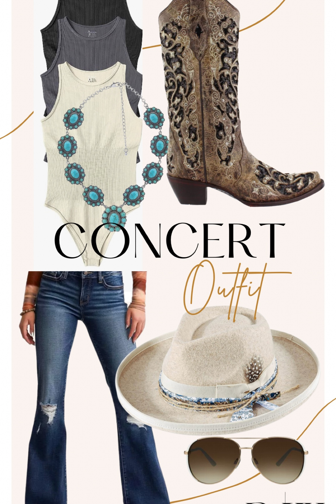Country concert, red dirt, cowboy, boots, turquoise necklace, felt hat, fall fashion, concert outfit, bell bottom jeans, aviators 

#LTKsalealert #LTKFind #LTKstyletip