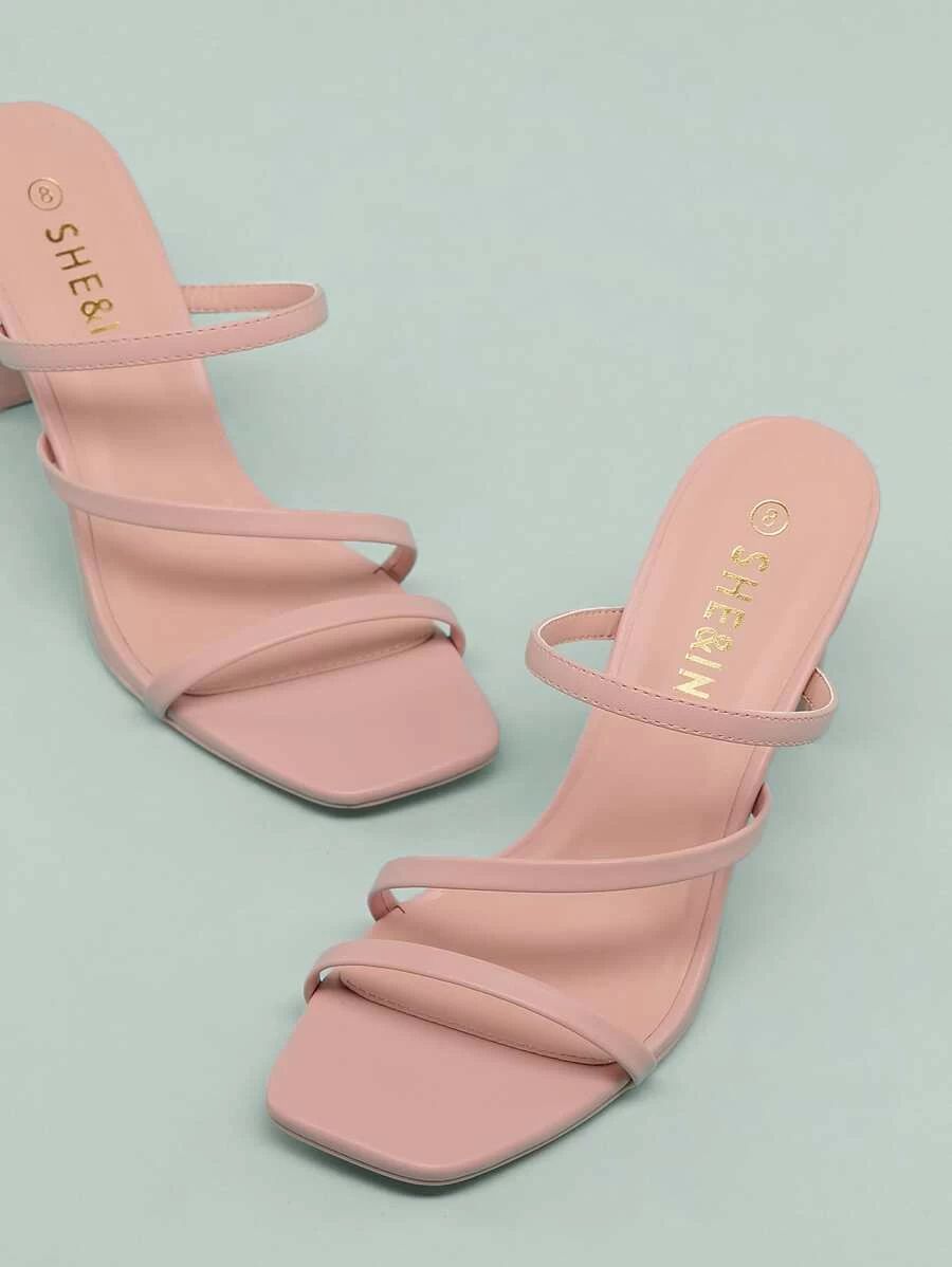 Open Toe Multi Strap Square Heel Sandals | SHEIN