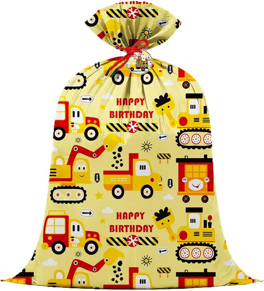Uosrua Extra Large Construction Plastic Gift Bag Happy Birthday for Boys 36"x 56"Jumbo Constructi... | Amazon (US)