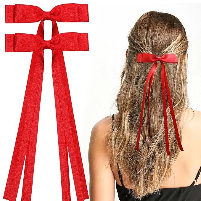 VOBOBE 2PCS Hair Bows for Women Girls, Tassel Ribbon Bowknot Hair Clips Barrettes for Girl with S... | Amazon (US)