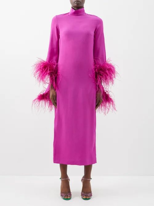Taller Marmo - Del Rio Ostrich-feather Trimmed Crepe Dress - Womens - Fuchsia | Matches (US)
