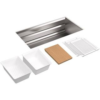 KOHLER Prolific Workstation Undermount Stainless Steel 33 in. Single Bowl Kitchen Sink Kit with A... | The Home Depot