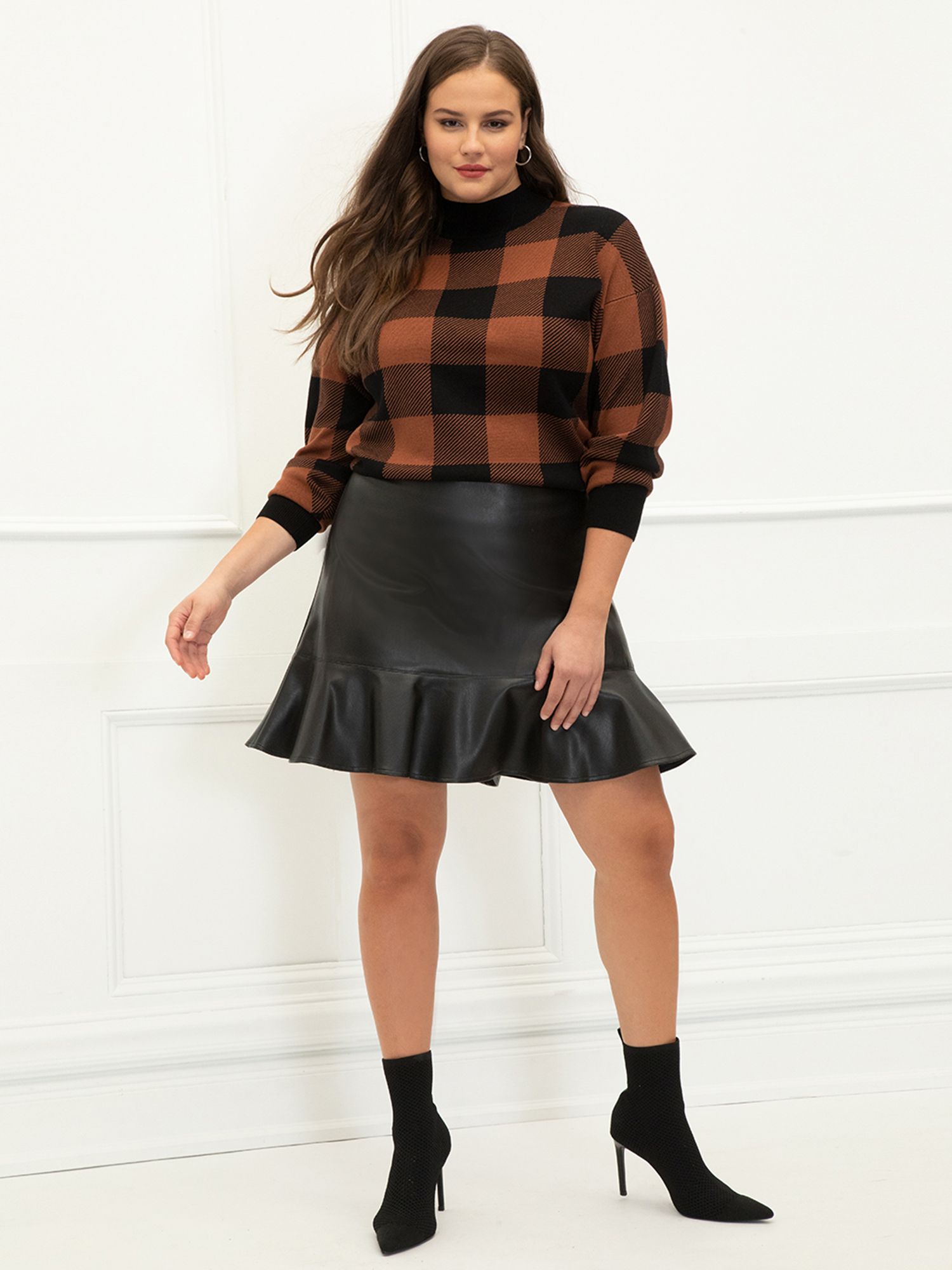 ELOQUII Elements Plus Size Faux Leather Skirt with Flounce - Walmart.com | Walmart (US)