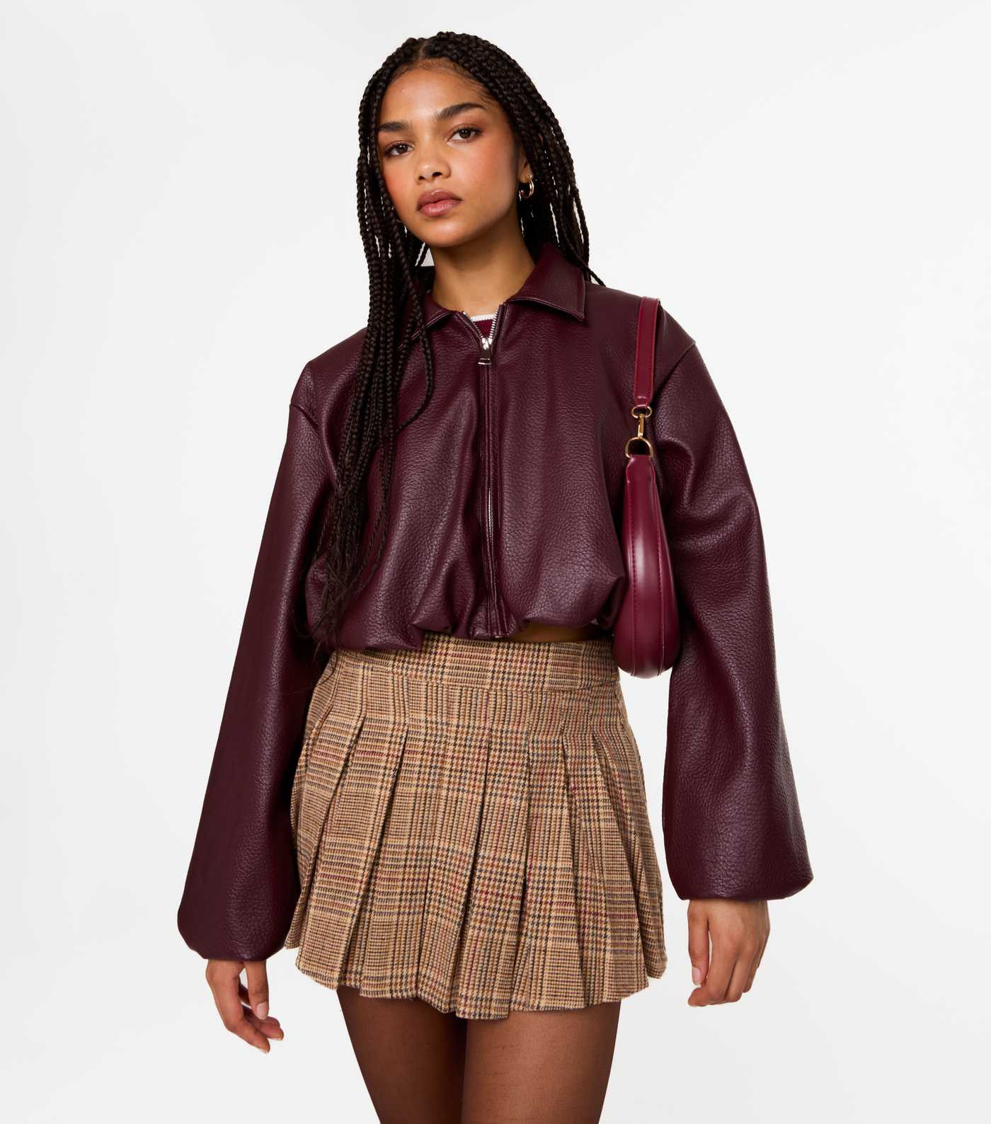 Pink Vanilla Burgundy Faux Leather Puff Ball Jacket | New Look | New Look (UK)