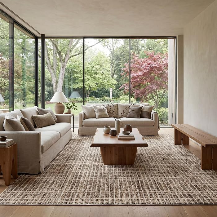 Rugs USA Melrose Brown/Ivory, 3' x 5', Handmade, Checked, Wool, Soft and Cozy, High Traffic, Stai... | Amazon (US)
