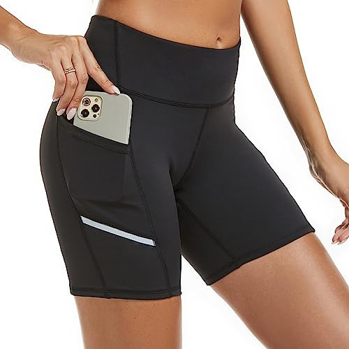 adorence Black Biker Shorts Women with Tummy Control, High Waisted Shorts Women, Yoga Shorts with Pockets for Women- Dark Black 3XL | Amazon (US)