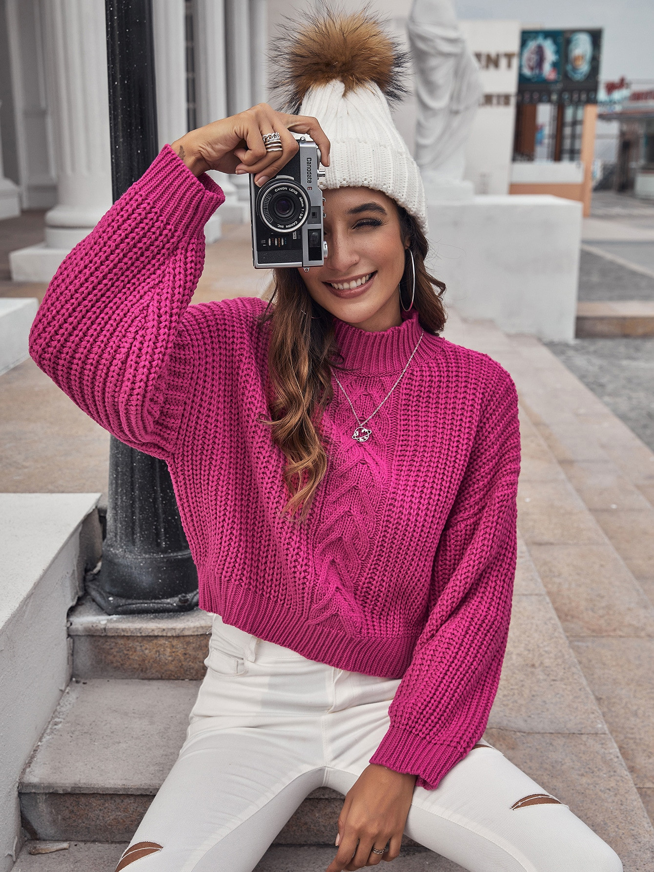 Drop Shoulder Cable Knit Sweater | SHEIN