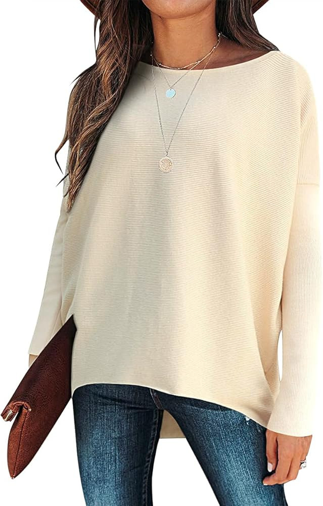 ANRABESS Women's Off Shoulder Dolman Long Sleeve Sweater Loose High Low Pullover Knit Apricot Jum... | Amazon (US)