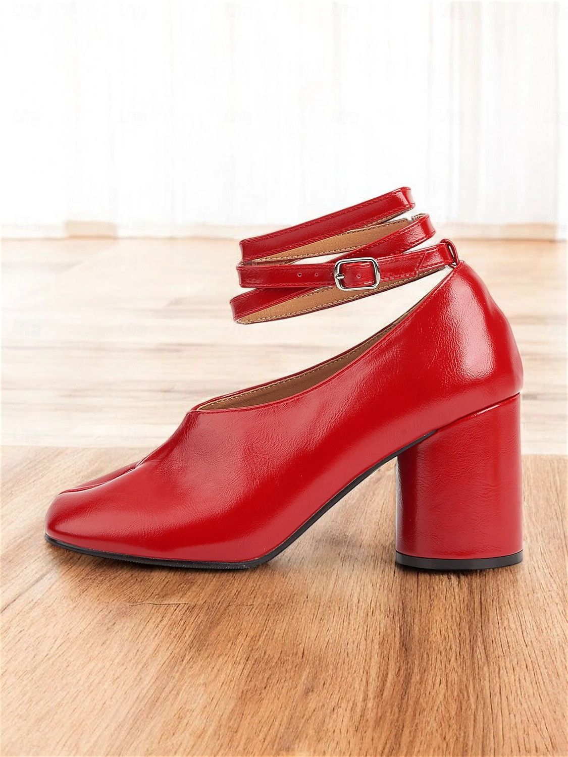 Women's Red Tabi Block Heel Shoes with Ankle Strap – Unique Split-Toe Design for Retro and Mode... | Lightinthebox