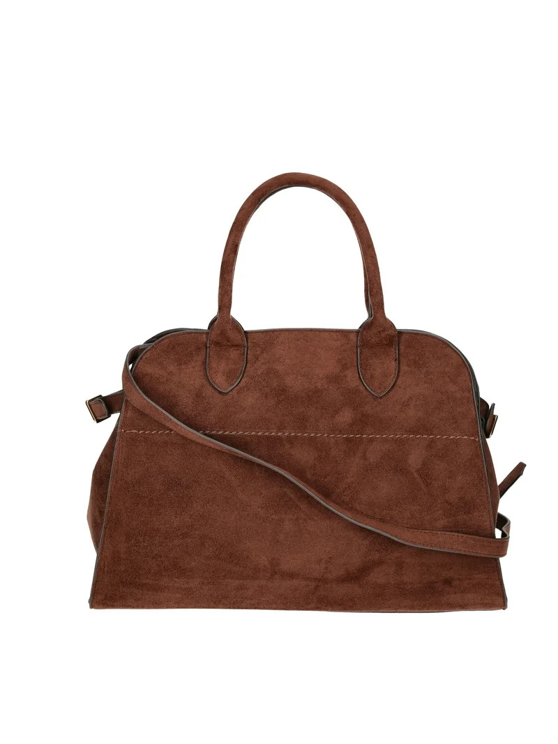 Time and Tru Women's Sage Satchel Soft Faux Suede Tote Bag, Chocolate | Walmart (US)