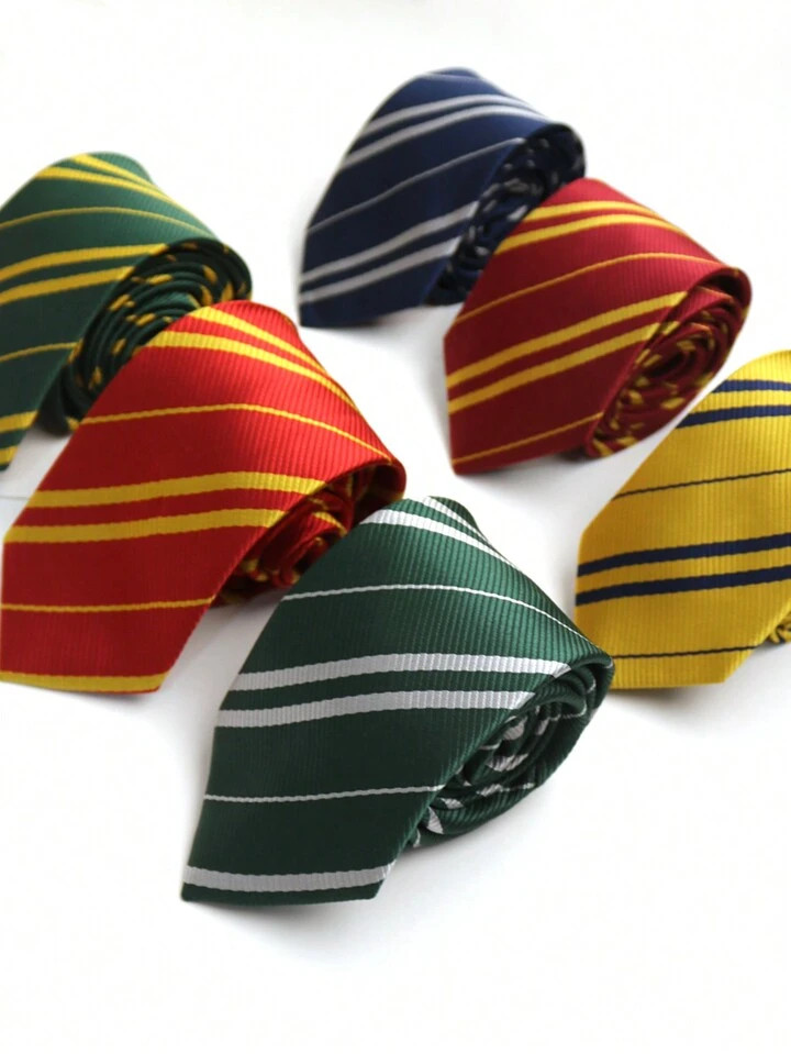 1pc Casual Polyester Striped Knit Tie, Olive Green And Burgundy | SHEIN