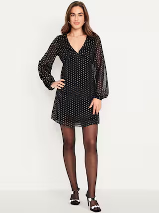 V-Neck Swiss Dot Mini Dress | Old Navy (US)