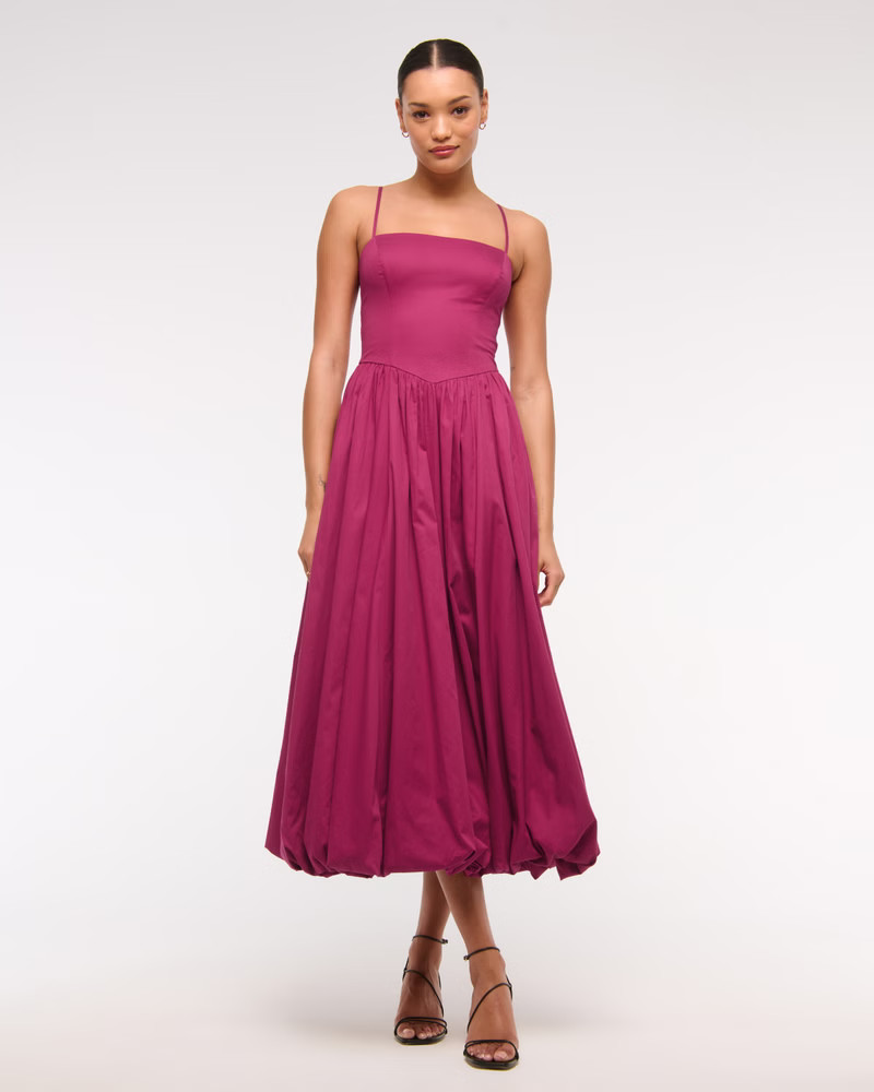 Women's Dipped-Waist Bubble Hem Midi Dress | Women's The A&F Wedding Shop | Abercrombie.com | Abercrombie & Fitch (US)