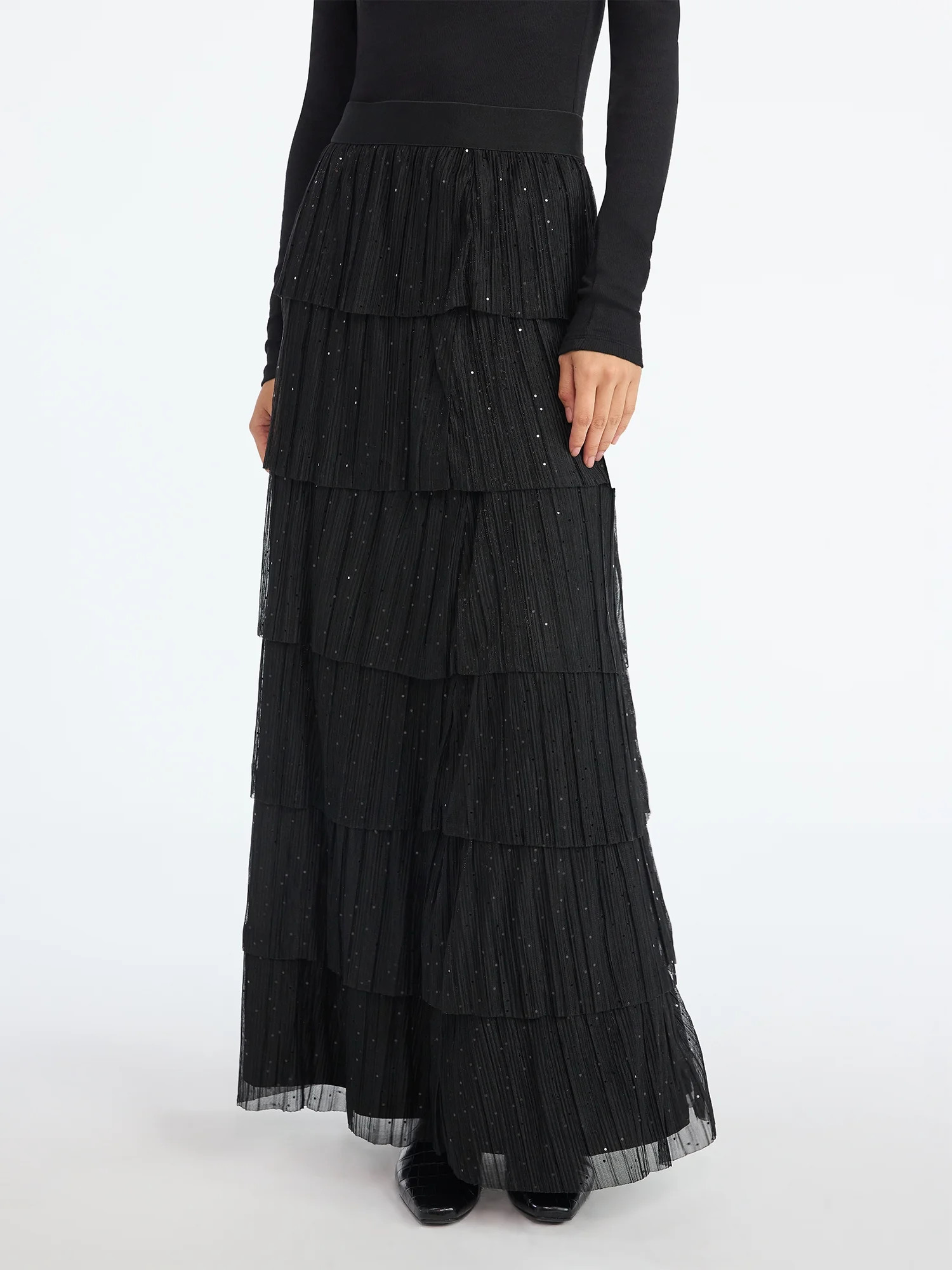 Scoop Women's and Women's Plus Glitter Ruffle Maxi Skirt, Sizes XS-4X | Walmart (US)