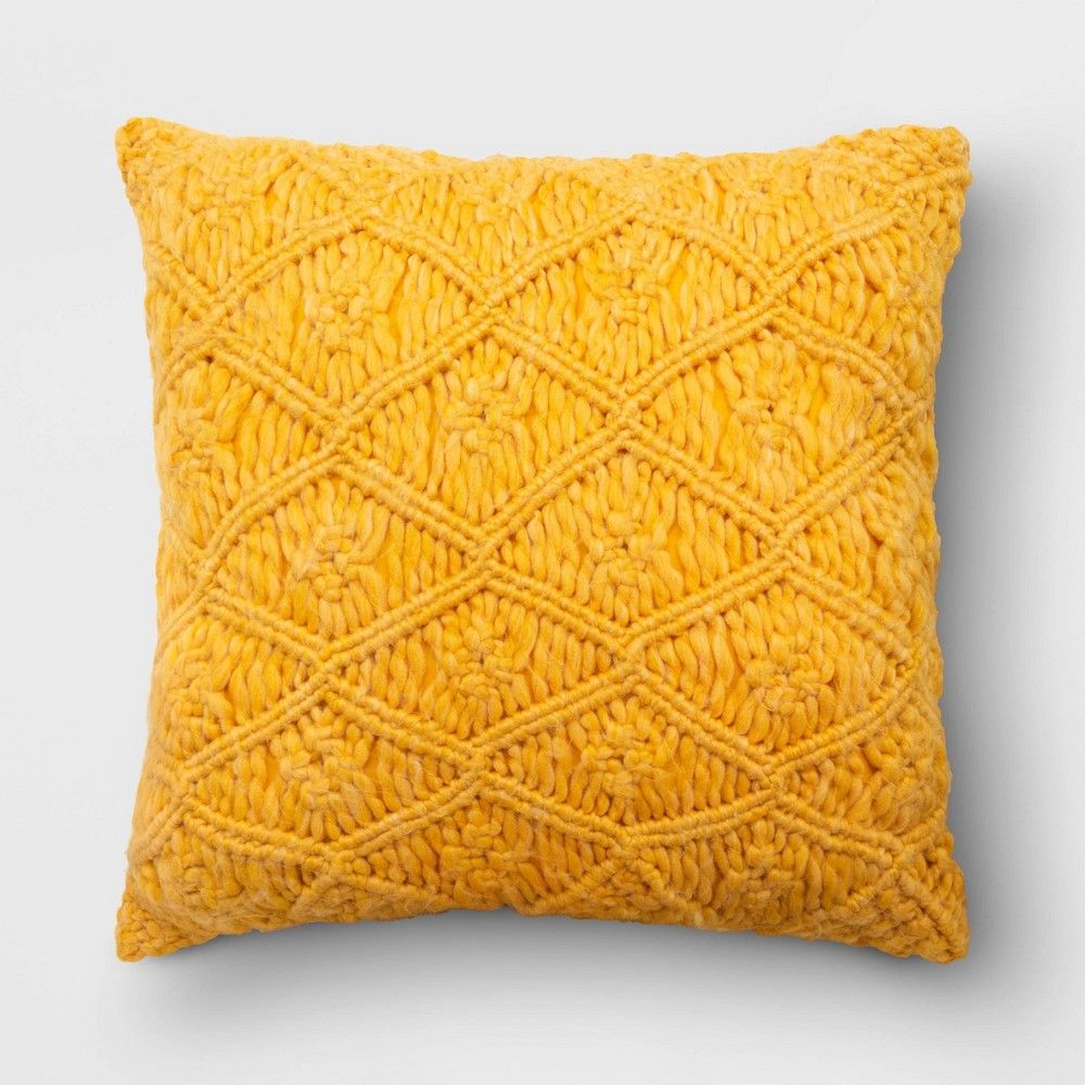 Heathered Macramé Square Throw Pillow Yellow - Opalhouse | Target