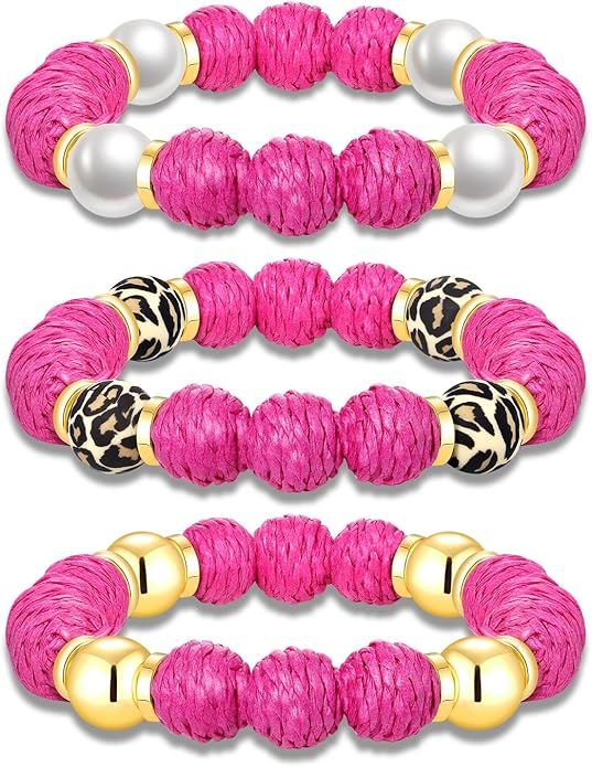 Rattan Bracelets for Women Handmade Woven Rattan Ball Beaded Stretch Bracelets Stackable Boho Ban... | Amazon (US)