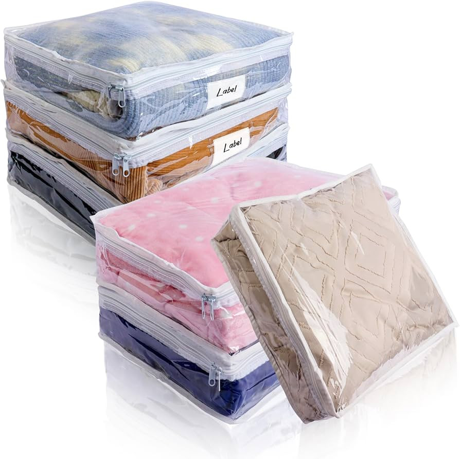 Clear Zippered Storage Bags Plastic Sweater Storage Bags with Zipper 6 Packs Clothing Organizer f... | Amazon (US)