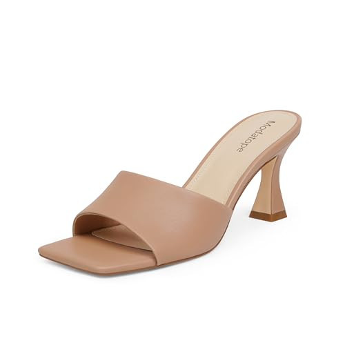 Modatope Nude Heels for Summer Open Toe High Heel Sandals Slip On Heels for Women Party Dressy Size 9 | Amazon (US)