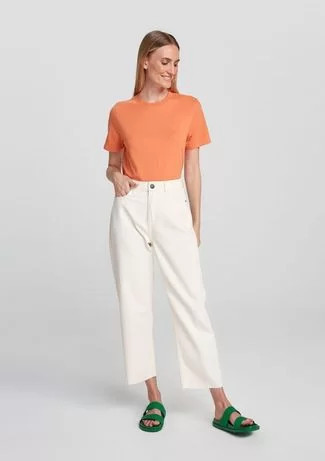 Calça Hering Reta Cintura Super Alta Em Sarja Off White | Dafiti (BR)