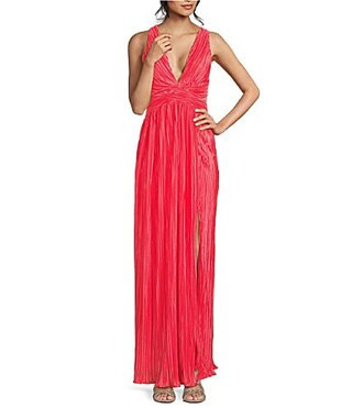 Lulus Beale Plisse V-Neck Sleeveless Side Cut-Out Lace-Up Back Long Dress -  M | Dillard's