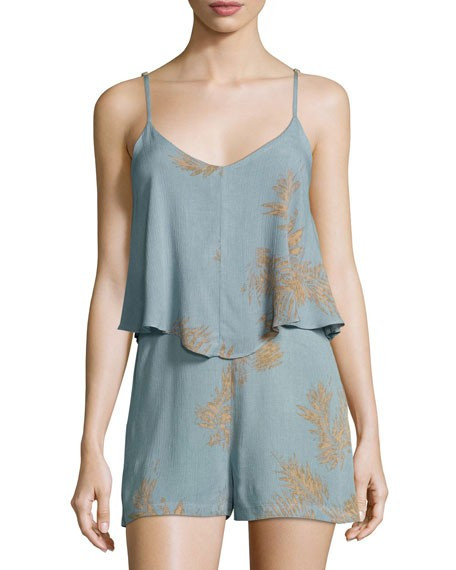 bishop + young Luna Palm-Print Romper, Light Blue | Lastcall