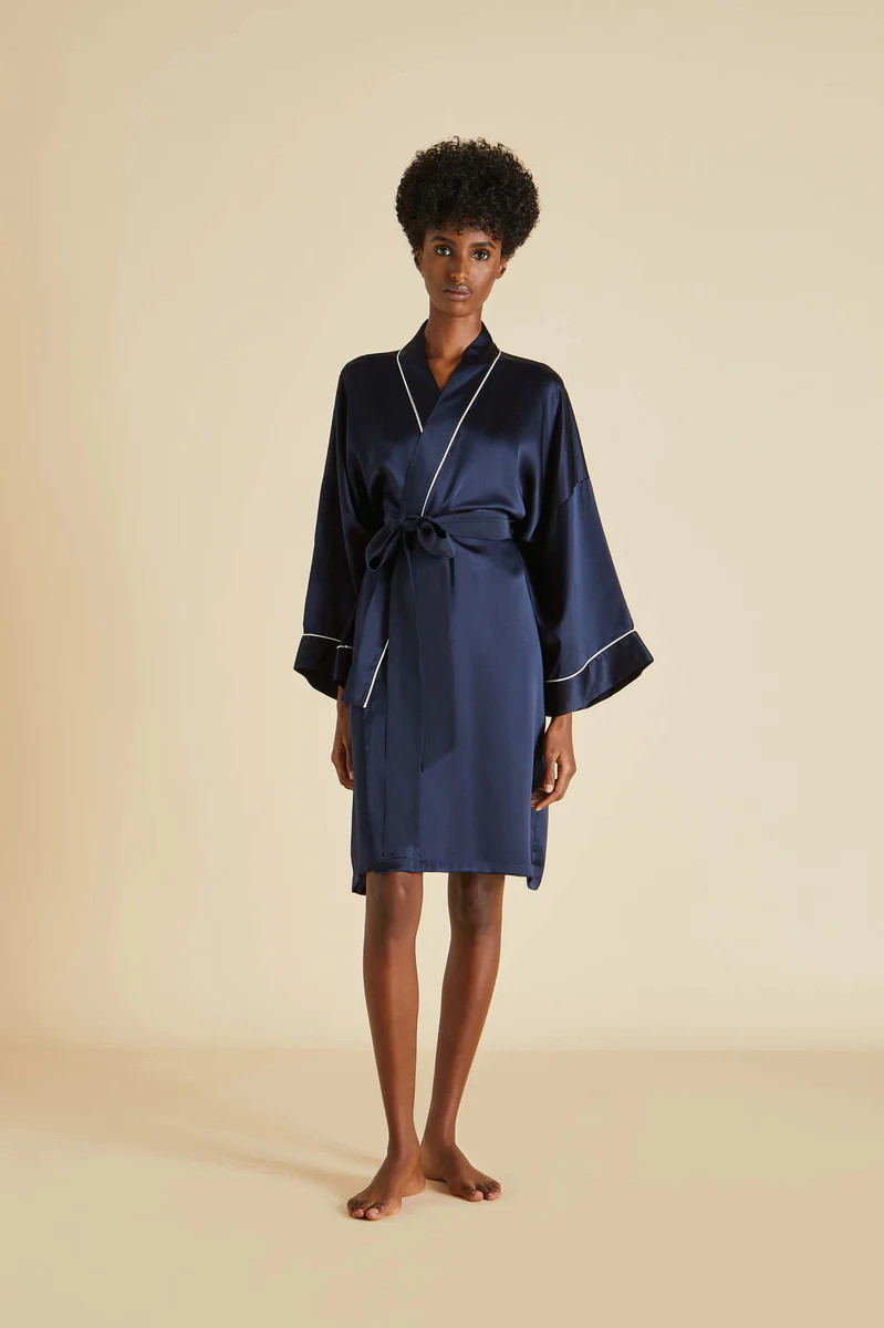Mimi Navy Robe in Silk Satin | Olivia von Halle Ltd