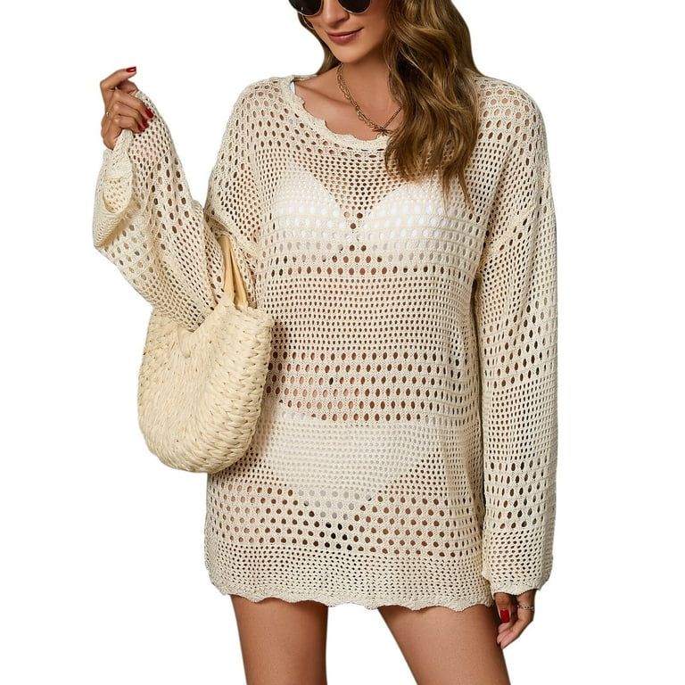 Swimsuit Cover Up for Women Summer Long Sleeve Bathing Suit Cover Up Swim Crochet Bikini Beach Dr... | Walmart (US)
