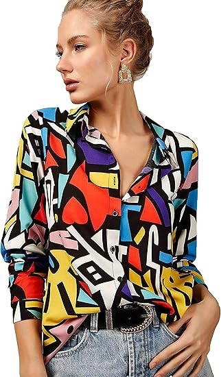 Blouses for Women Fashion, Casual Long Sleeve Button Down Shirts Tops, XS-3XL | Amazon (US)