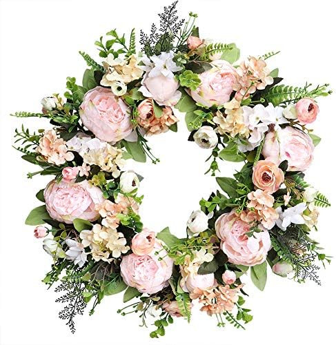 Agirlgle Spring Wreath Artificial Peony Flower Wreath for Front Door 20 inch Springtime Faux Flow... | Amazon (US)