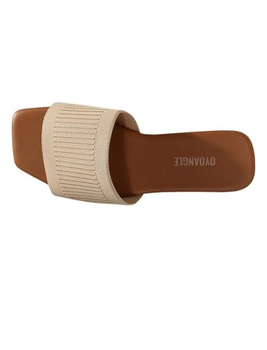 OYOANGLE Women's Single Band Square Open Toe Slide Sandals Summer Slip on Flat Sandals Apricot 8.5 | Amazon (US)