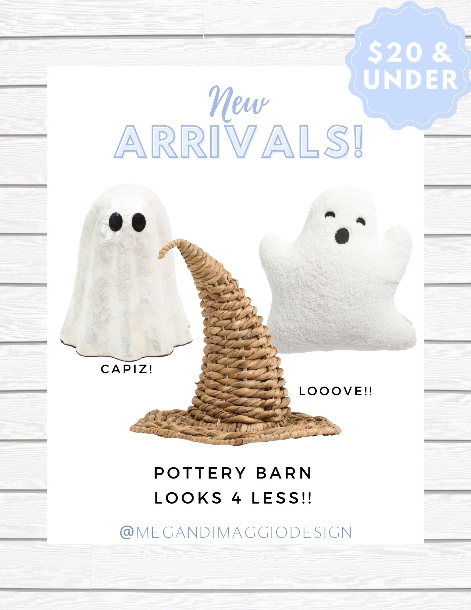 $20 & UNDER Pottery Barn Halloween looks for less to snag now before they sell out!! Looove this new wicker witches hat, capiz ghost would look so cute on a console, coffee table or bookshelf and this ghost pillow always sells out fast!! 👻 🎃 

#LTKFindsUnder50 #LTKHome #LTKSeasonal