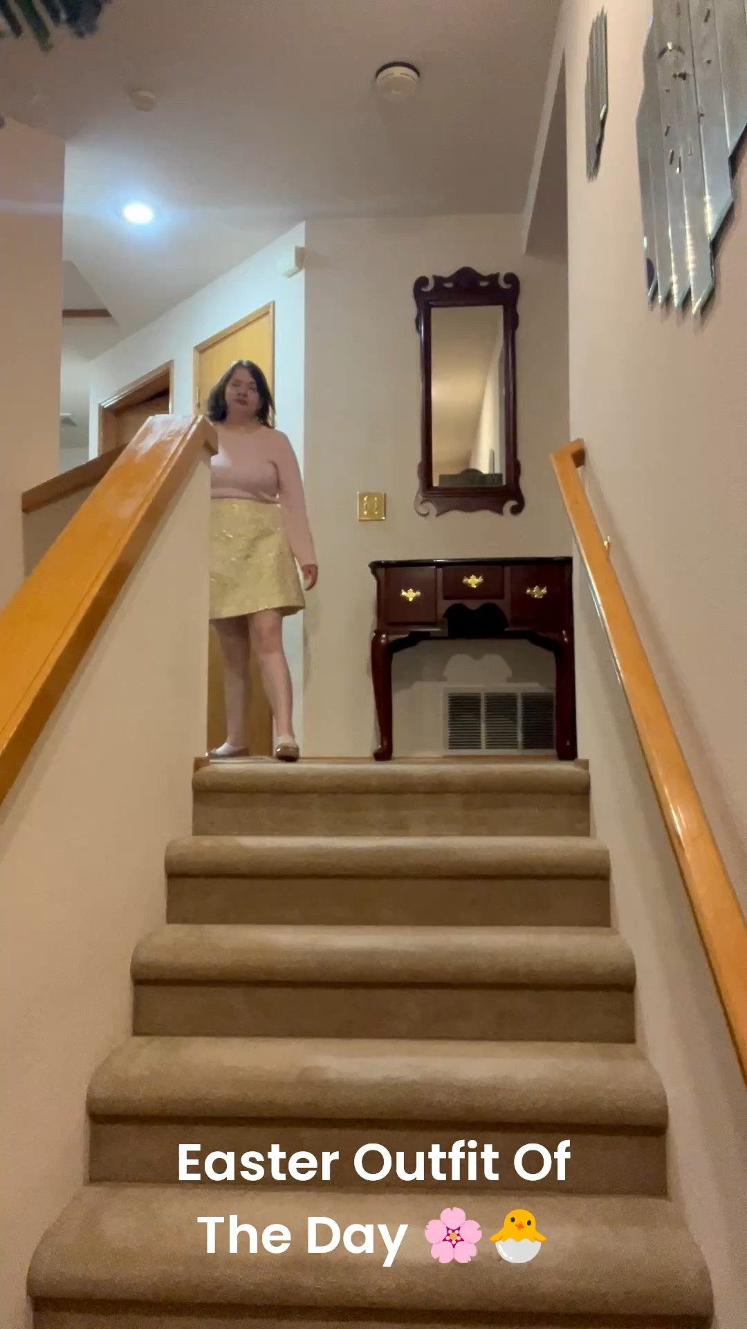 This is my Easter 🐣 Outfit Of The Day! A Medium Light Pink Charter Club Cashmere Sweater, A Size 12 On 34th Gold Skirt and some @michaelkors-us Pink Moccasins. I got them all at @Macys  Tacoma. 

#LTKootd #LTKWorkwear #LTKMidsize